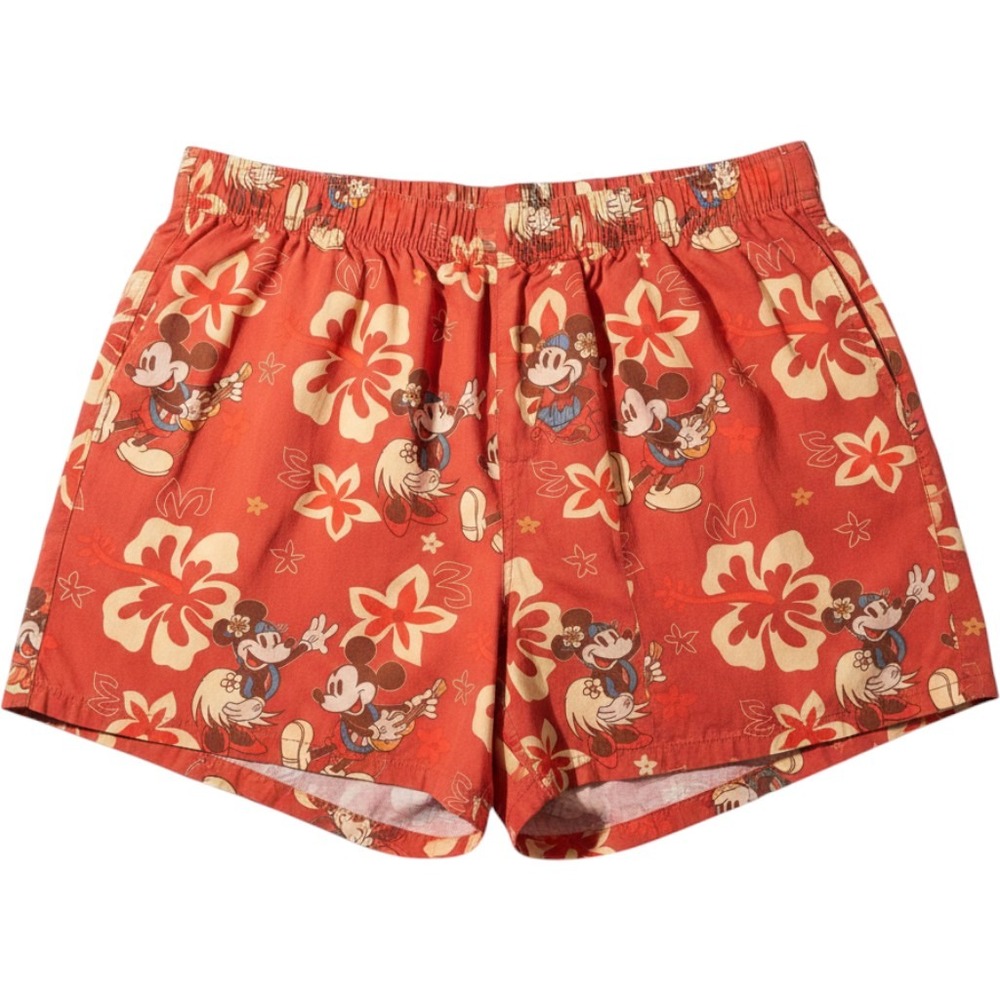 Disney Parks Mickey Minnie Mouse Hawaiian Tropical Shorts Red Women 1X Viscose